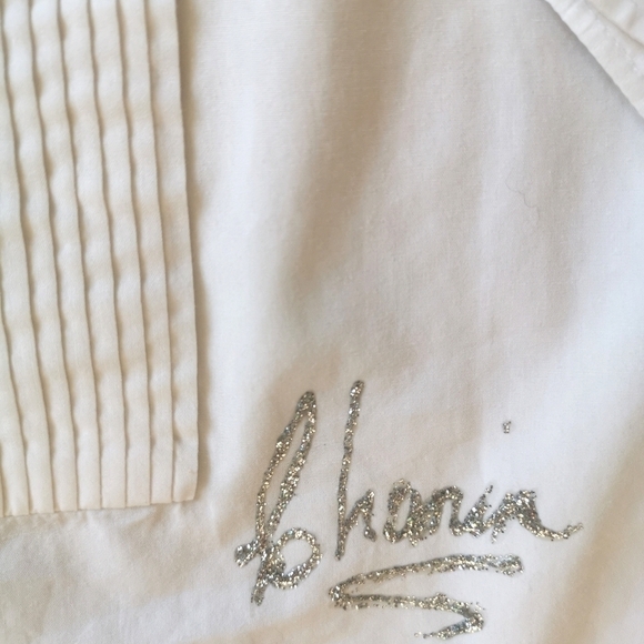 VINTAGE White top blouse tuxedo shirt Artisan - Picture 6 of 8